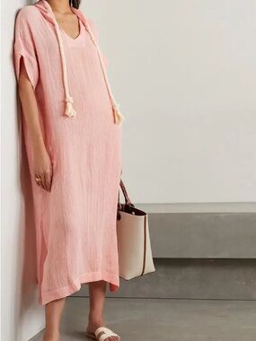 LISA MARIE FERNANDEZ Drawstring Hooded Linen Kaftan